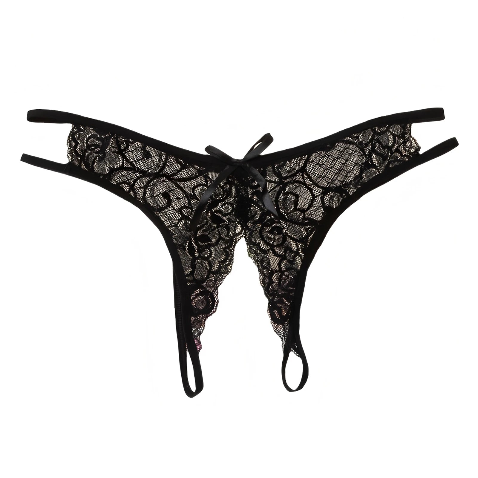 Sexy Lingerie Women's Panties Crotch Opening Transparent G-strings Thongs Solid Bowknot Underwear for Ladies Women Lace Pantys