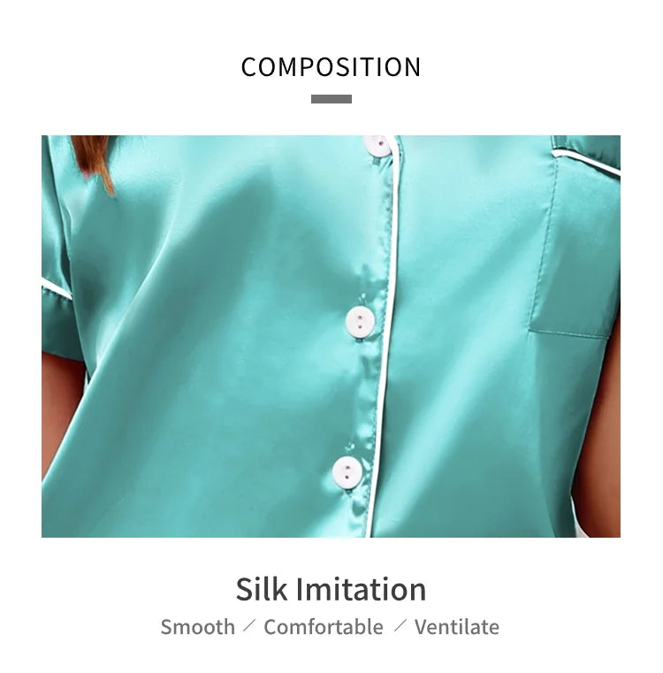 Women's Pajamas Set Summer Short Sleeve Button Down Top & Shorts Two-piece Pj Sets Sleepwear Loungewear Pyjama Femme Nightwear