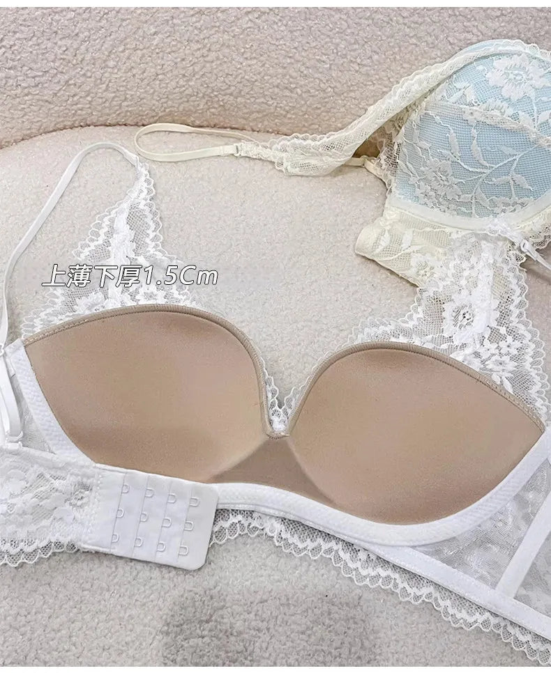 Lace Halter Backless Bra Push Up Small Bust Sexy Pure Desire Back Beauty Women Young Girl Fashion Intimates Underwear New Trend
