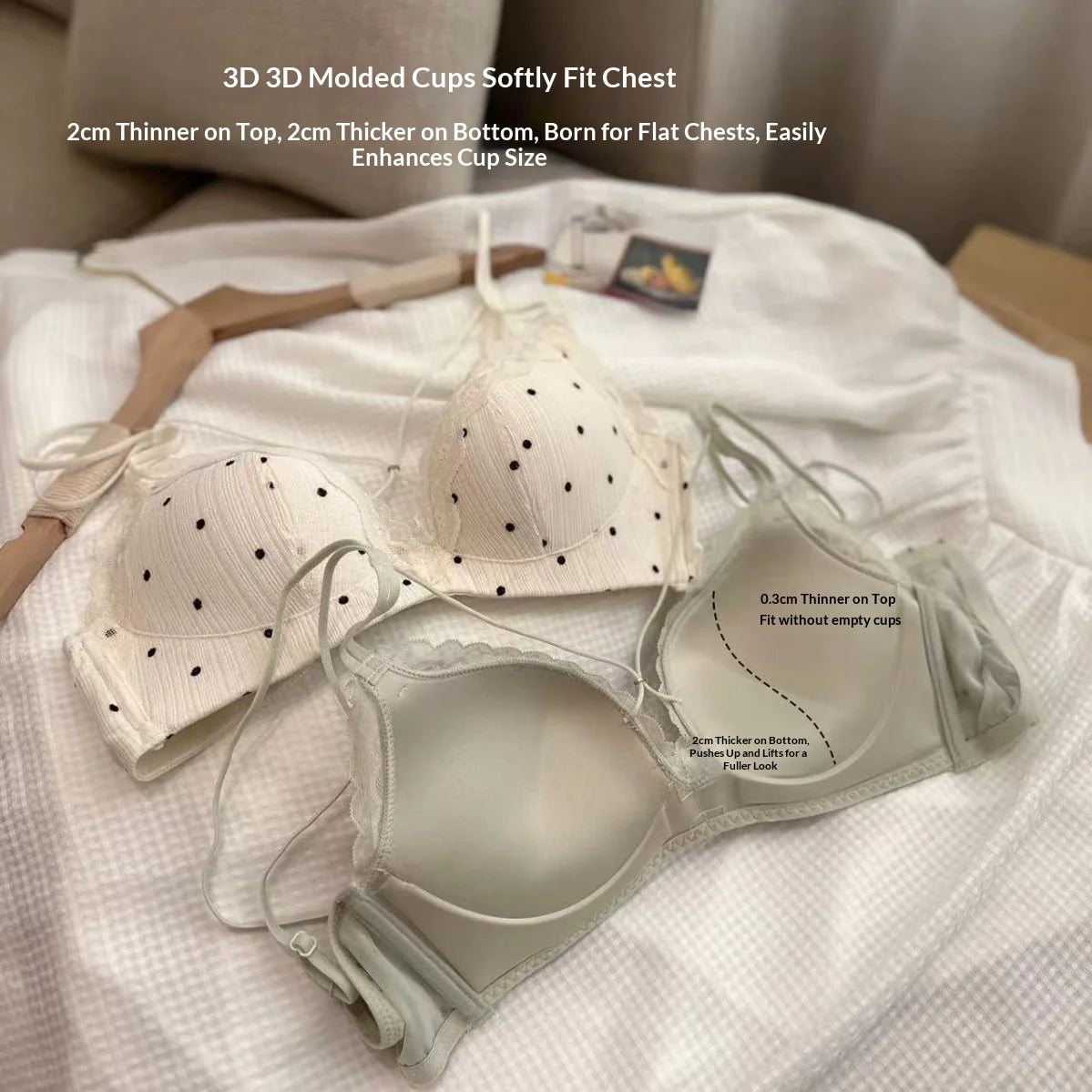 Sexy Lace Polka Dot Lingerie Set with Small Chest Gathered, Comfortable Without Steel Ring Lingerie, Two Piece Underwear Set