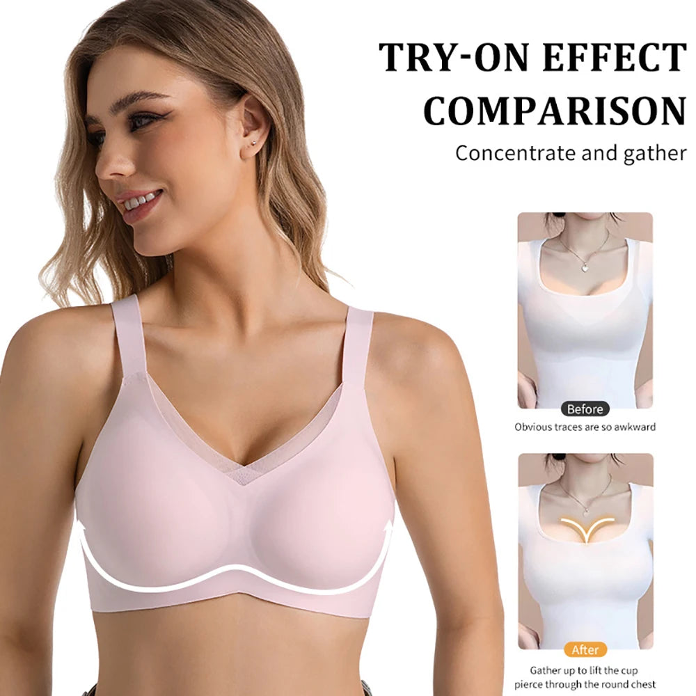 Jelly Wireless Bras For Women No Underwire Supportive Seamless Bra Comfort Soft Bralette Full Coverage Hide Back Fat T-Shirt Bra