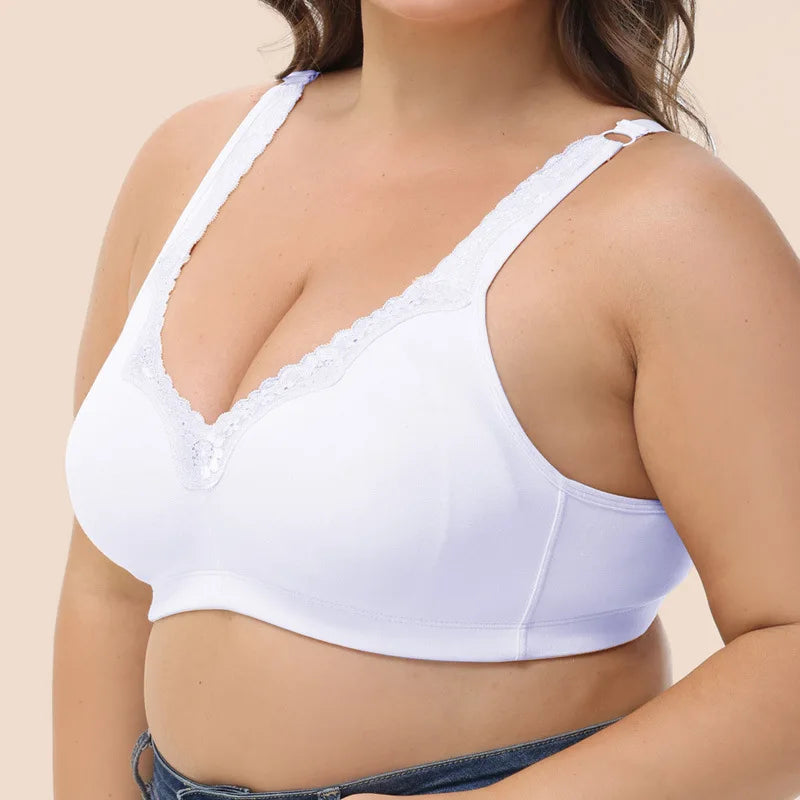 Plus Size Full Cup Bra Cotton Comfort Breathable Underwire Bra with Lace Full Coverage Support for Women B/C/D/E/F Cup