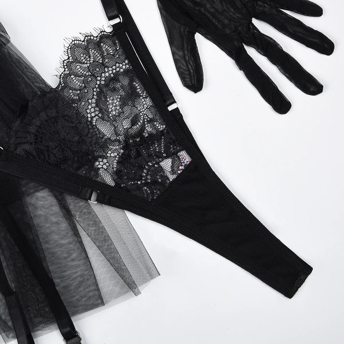 Lace Lingerie With Long Gloves See Through Bra Ruffle Suspenders Fantasy Underwear Sexiest Fancy Erotic Outfits fishnet bodysuit