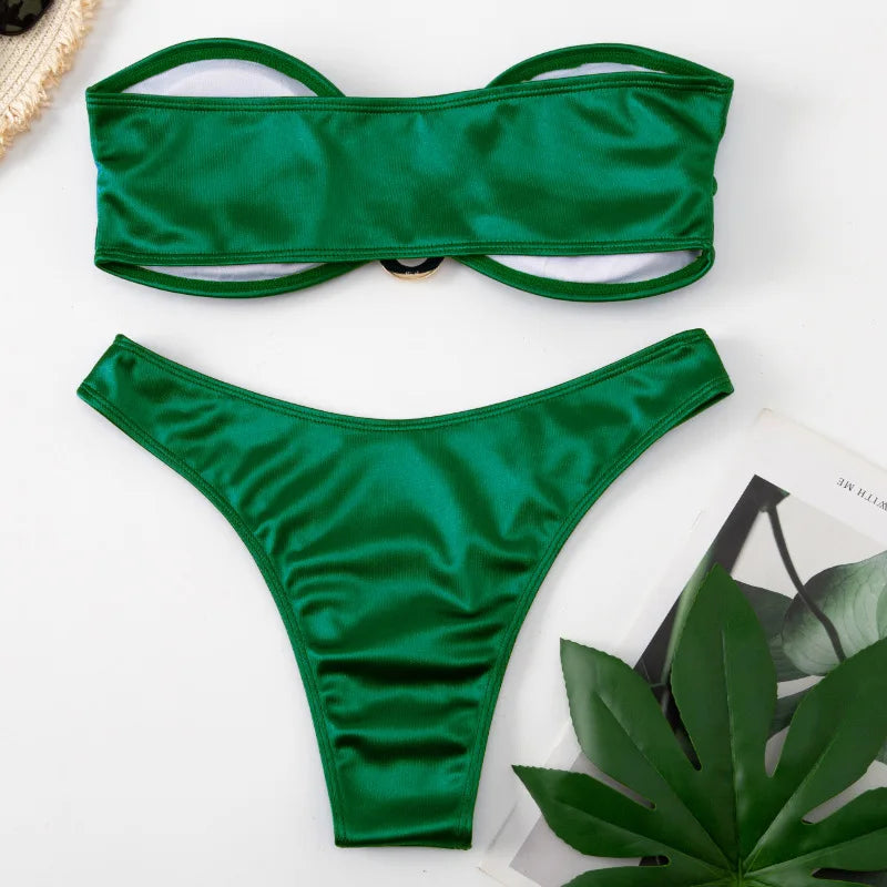 Sexy Women Bikini Brazilian Swimsuit Push-up Bra Bikini Set Two Piece Swim Suit Swimwear High-waisted Beachwear Solid Bathing