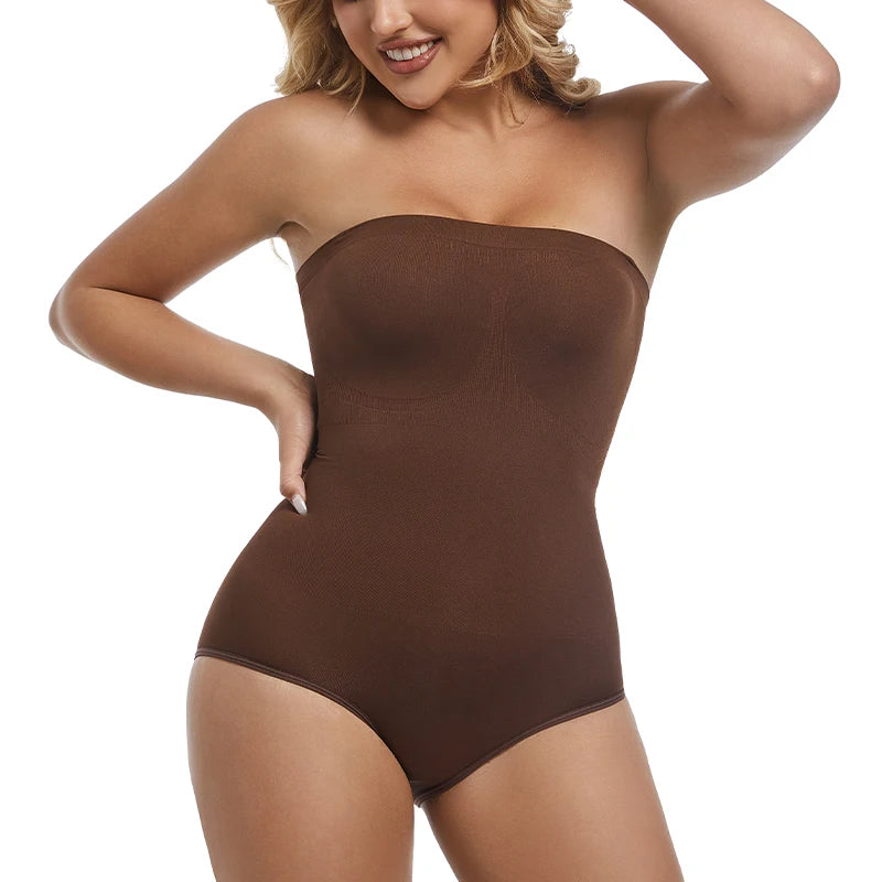 Strapless Shapewear Bodysuit Off the Shoulder Seamless Tummy Control Body Shaper Removable Shoulder Strap Sexy Leotard