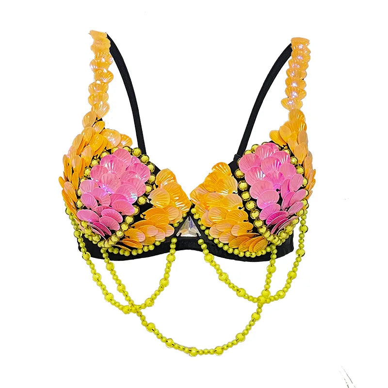 Bedazzled Festival Bra Top - Handmade Belly Dance Bra for Carnival, Rave, Burner & Costume Party | Women's DIY Dancewear