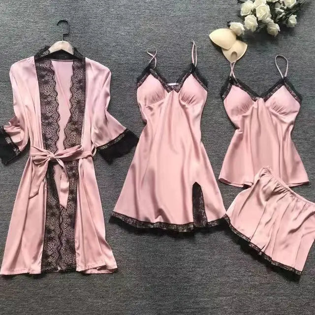 Women's 4-Piece Lingerie Set - Black Lace, The Ultimate Viral Essential for Comfortable & Sexy Lounging