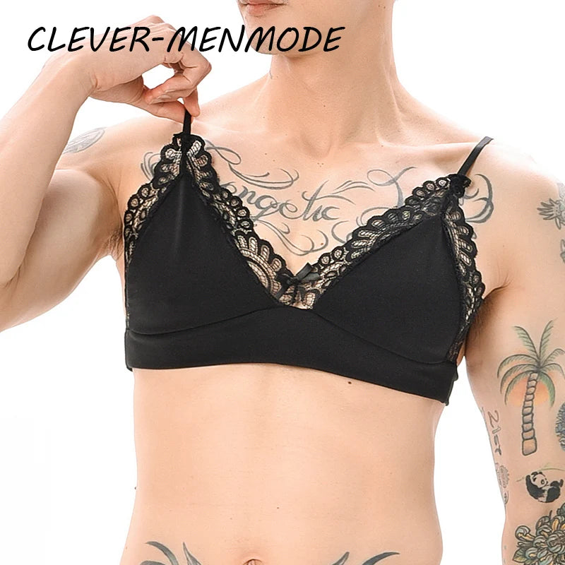 Men's Bras Sexy Underwear Lace See-Through Men's Safety Belts Body Sissy Clothing Gay Exposure Bikini Lingerie