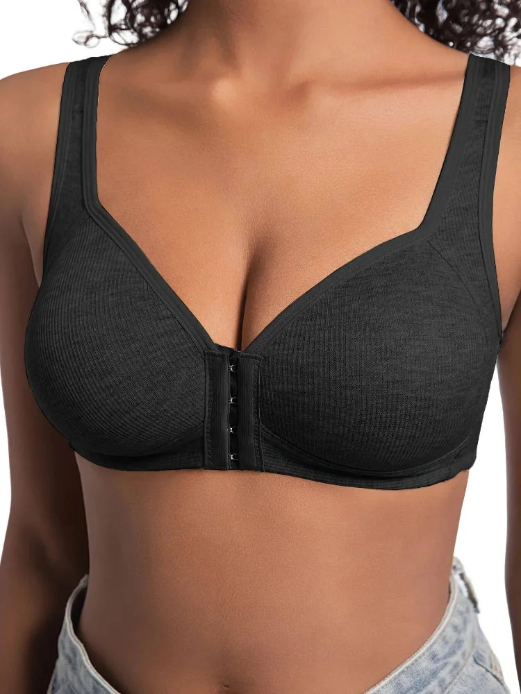 Women'S Bra Wire-Free Front Closure Solid Color Full Coverage Fixed Cups Women Seamless Large Size Comfort Underwear