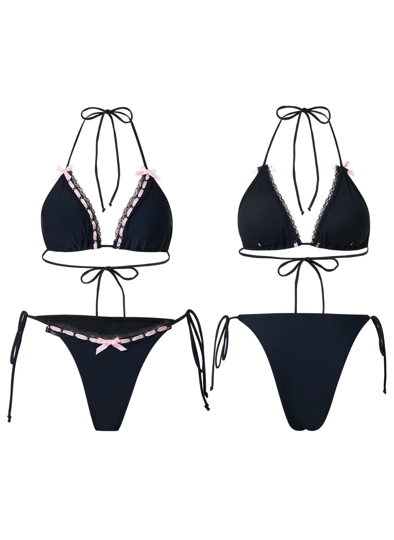 European and American Women's Separate Lace Trim Sexy Tie Bow Bikini
