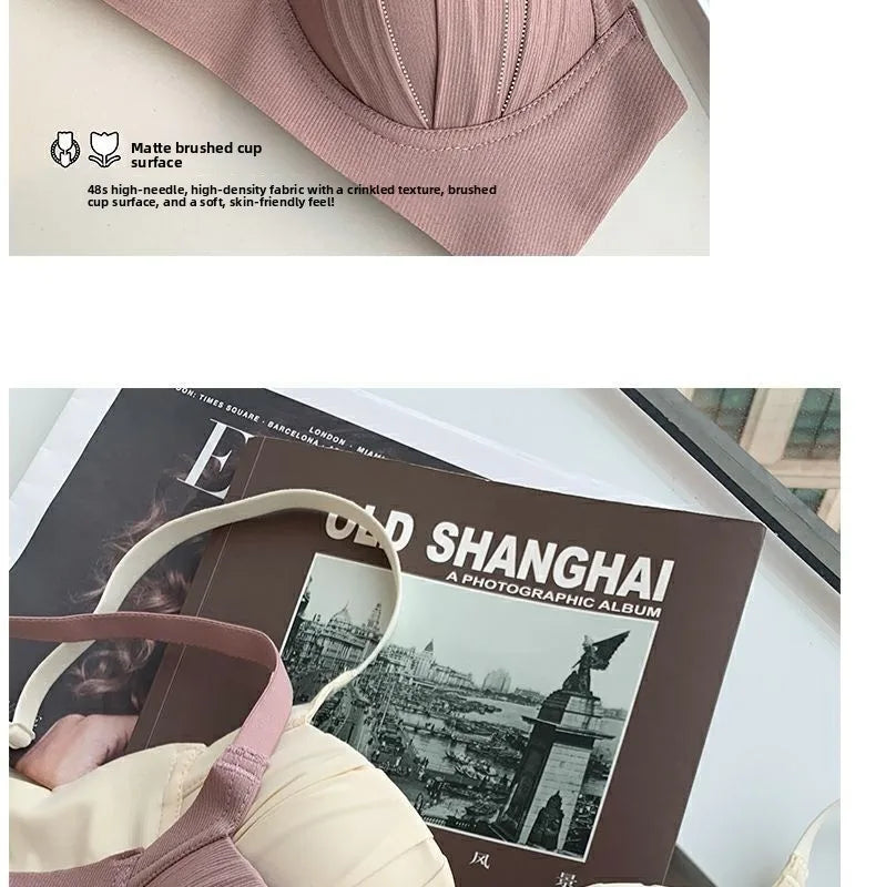 2026 New Pleated Bras Push Up Bra Small Chest No Steel Ring Wirelss Soft Bra Solid Color Sweet Seamless Bra