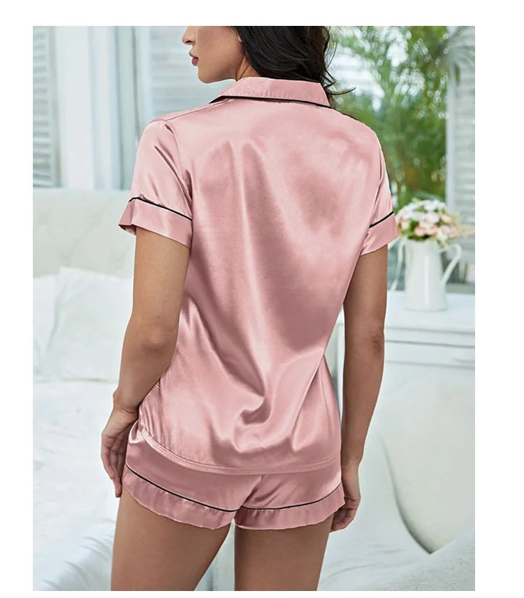 Women's Pajamas Set Summer Short Sleeve Button Down Top & Shorts Two-piece Pj Sets Sleepwear Loungewear Pyjama Femme Nightwear