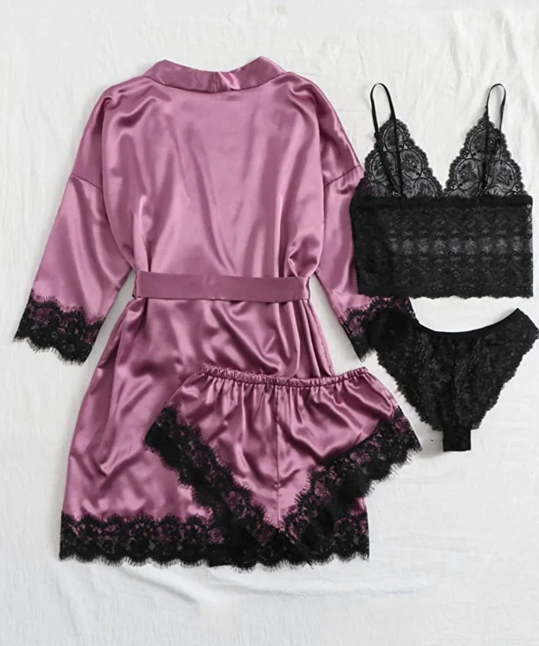 Spring and Autumn Women's Sexy High-quality Lace Camisole Pajamas Soft Comfortable Breathable and Comfortable 4-piece Set