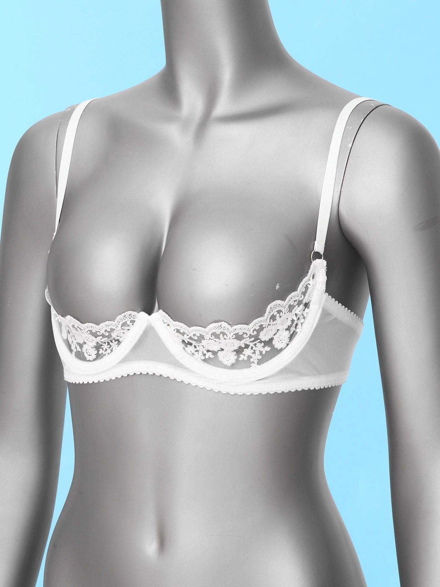 Women Sexy Half Cup Bras Open Nipple Lingerie Bra Top Sheer Floral Lace Underwired Underwear Adjustable Straps Unlined Brassiere