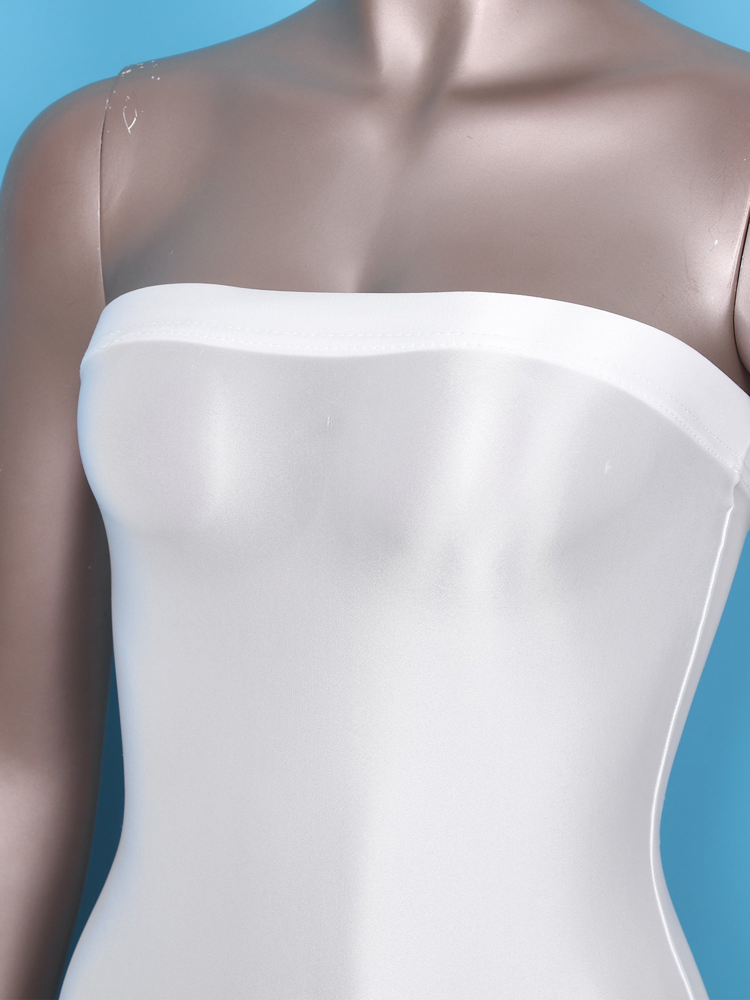 Women's Strapless Bodycon Dress Sleeveless Transparent Tight Pencil Dress Oil Glossy Package Hip Sheer Mini Dresses Clubwear