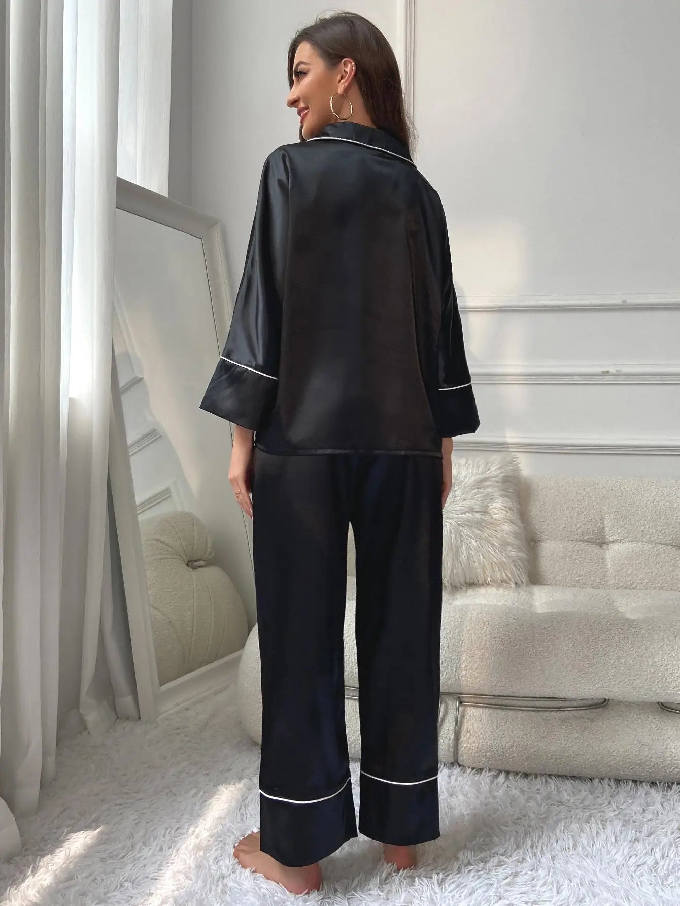 Women's Pajama Set Sleepwear Suit Loungewear Pj Set Satin Long Sleeve Tops With Pants 2 Pieces Pjs Pajamas for Women Pyjama