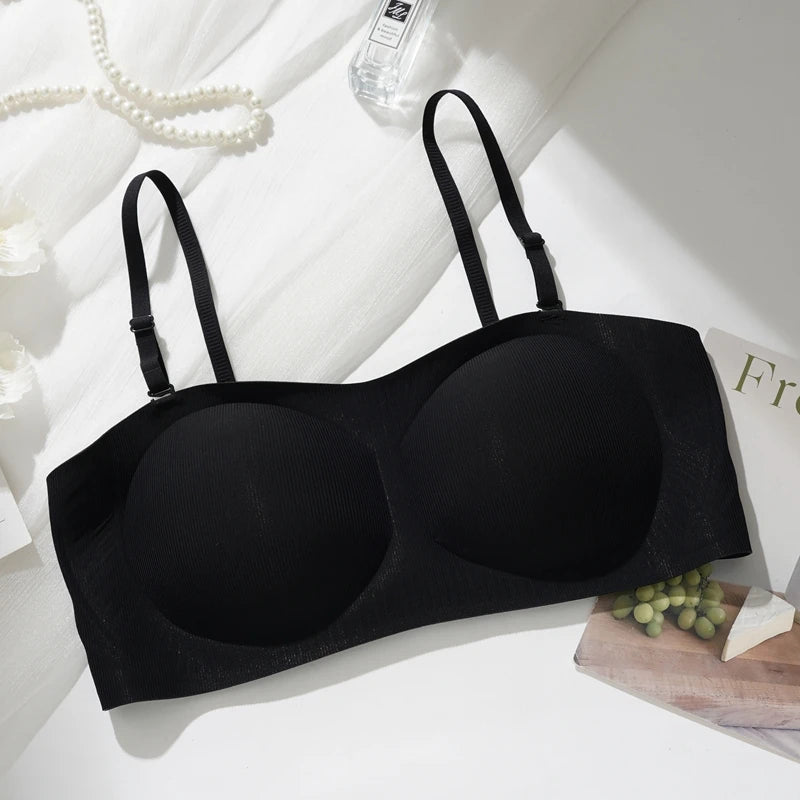Women's Invisible Push Up Bras Spring Summer New Cool Detachable Shoulder Strap Underwear Silicone Anti Slip Thin Solid Bra