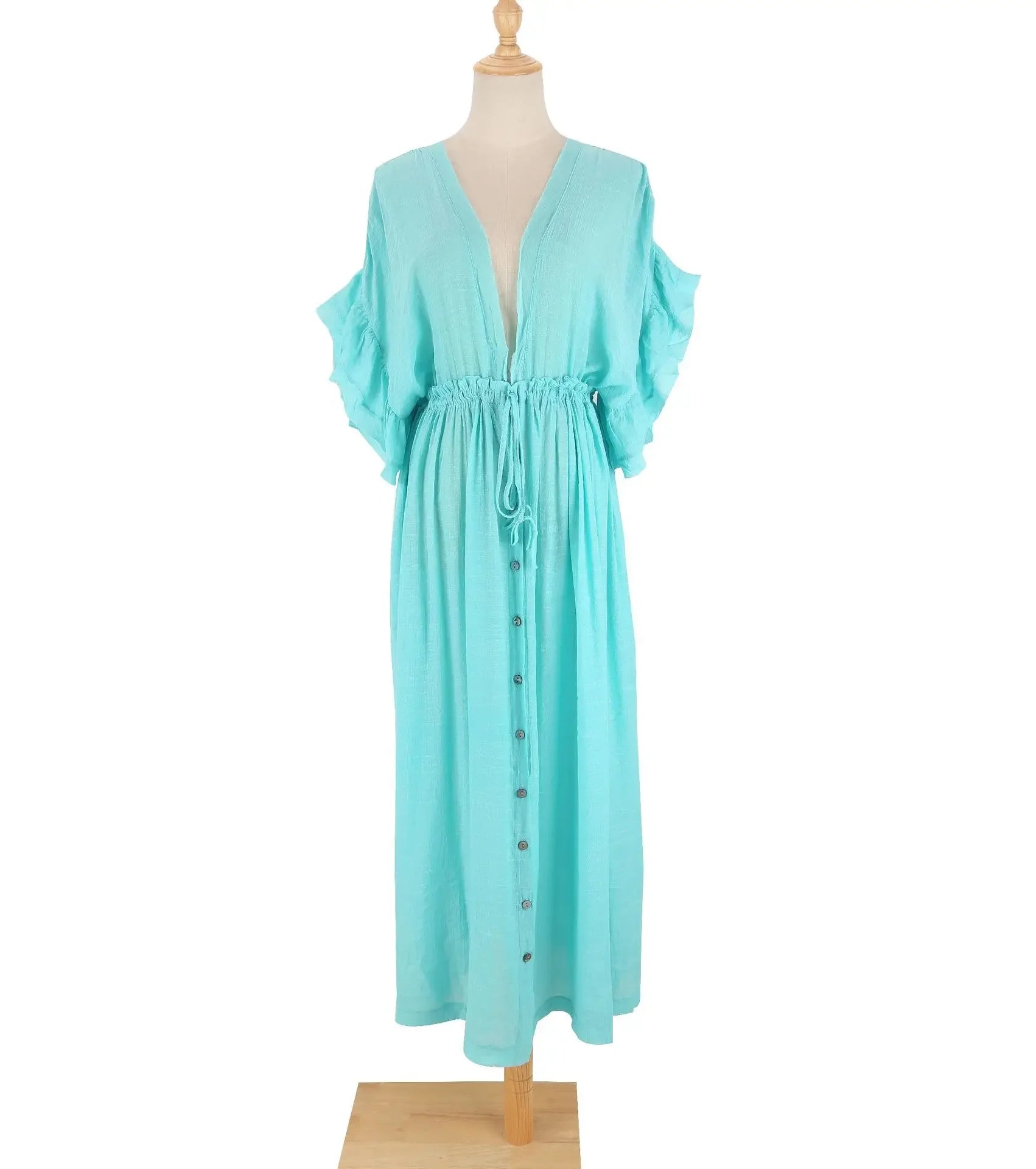 Women's Beach Cover Ups Button Down Sunscreen Bikini Swimwears Vacation Bamboo Maxi Sundress Oversized Bathing Suit Cover Ups