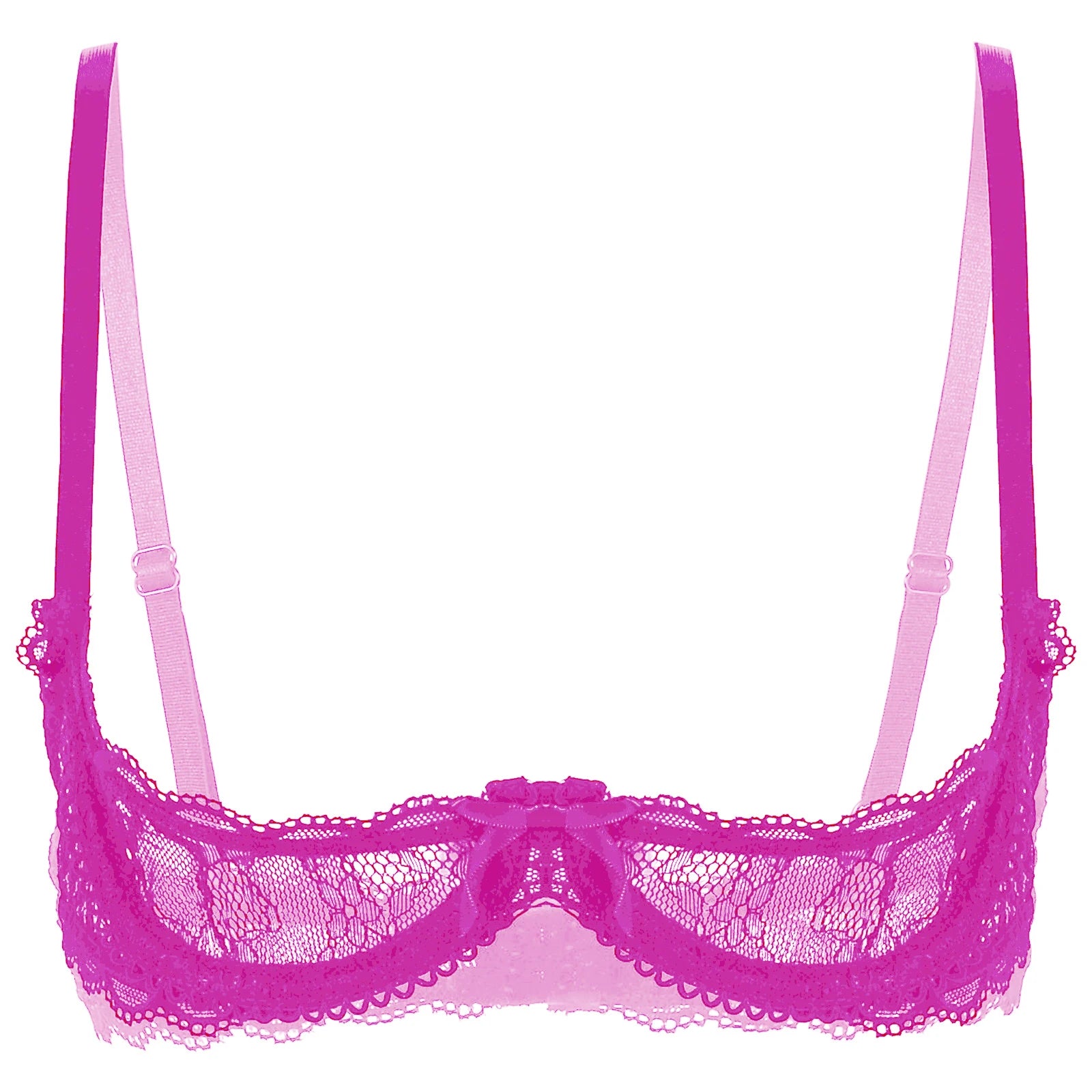 Womens Sexy Lace 1/4 Cups Unlined Bra See Through Mesh Push Up Underwired Brassiere Non Padded Balconette Bras Lingerie Tops