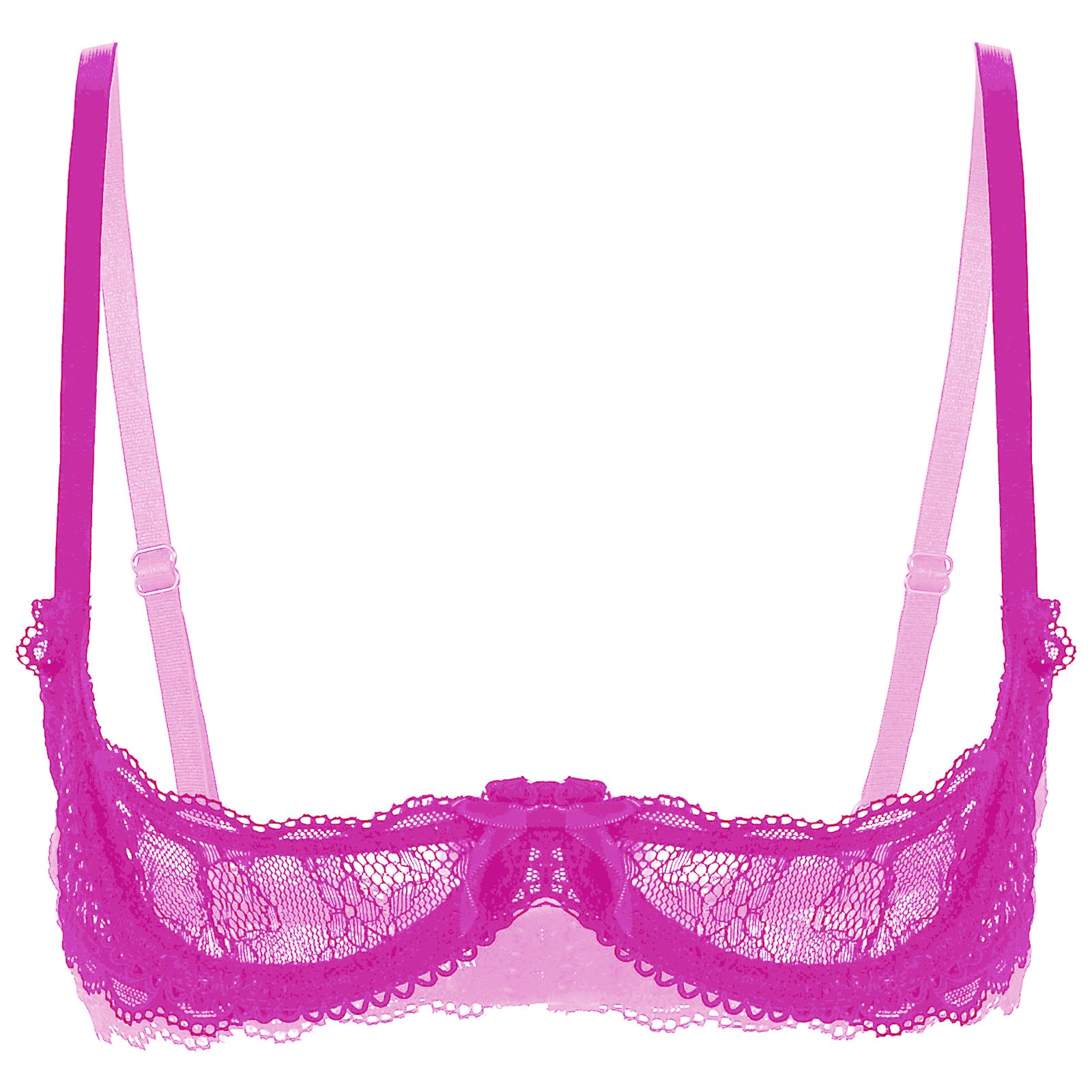 Women's Sheer Lace Lingerie Sexy Half Cup Bare  Breast Underwire Push Up Bra Tops Adjustable Straps Unlined Brassiere