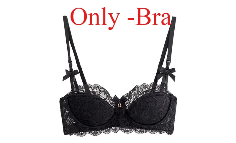 Modest French Pure Desire Bralette AB Cup Full Coverage Lace Bra & Set Small Bust Push Up Wireless for Chubby Girl Bow Plus Size
