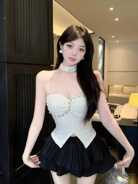 Sexy 2 Pieces Skirt Sets For Women Top And Bottom Clothing New Summer Clothes 2025 Luxury Designer Pleated Skirt Woman Outfit