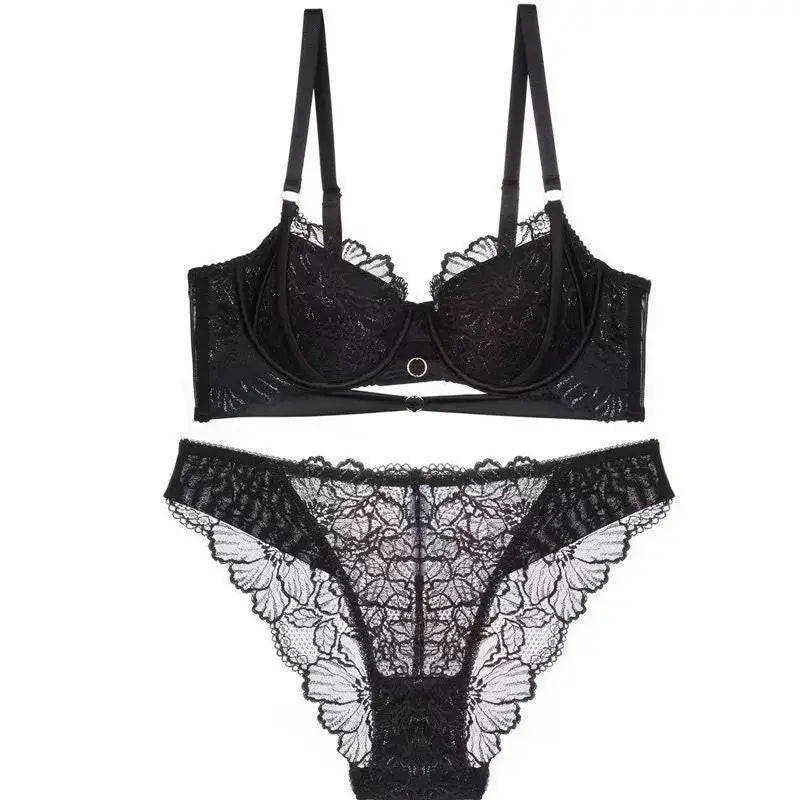 Sexy Lace Lingerie Set with Large Chest Gathered, Anti Sagging, And Adjustable Breasts, Comfortable Soft Steel Ring Bra Set