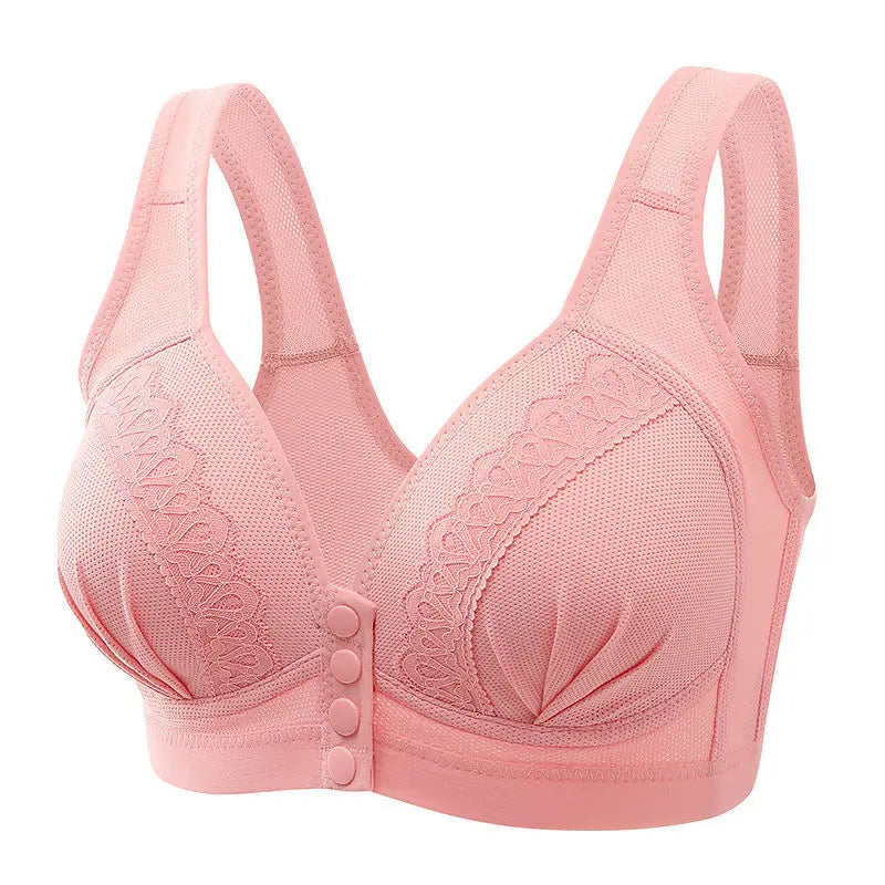 Gather Breathable Comfortable Breast-free Underwire Middle-aged Mom Bra With Large Size Front Buttons Nursing Underwear