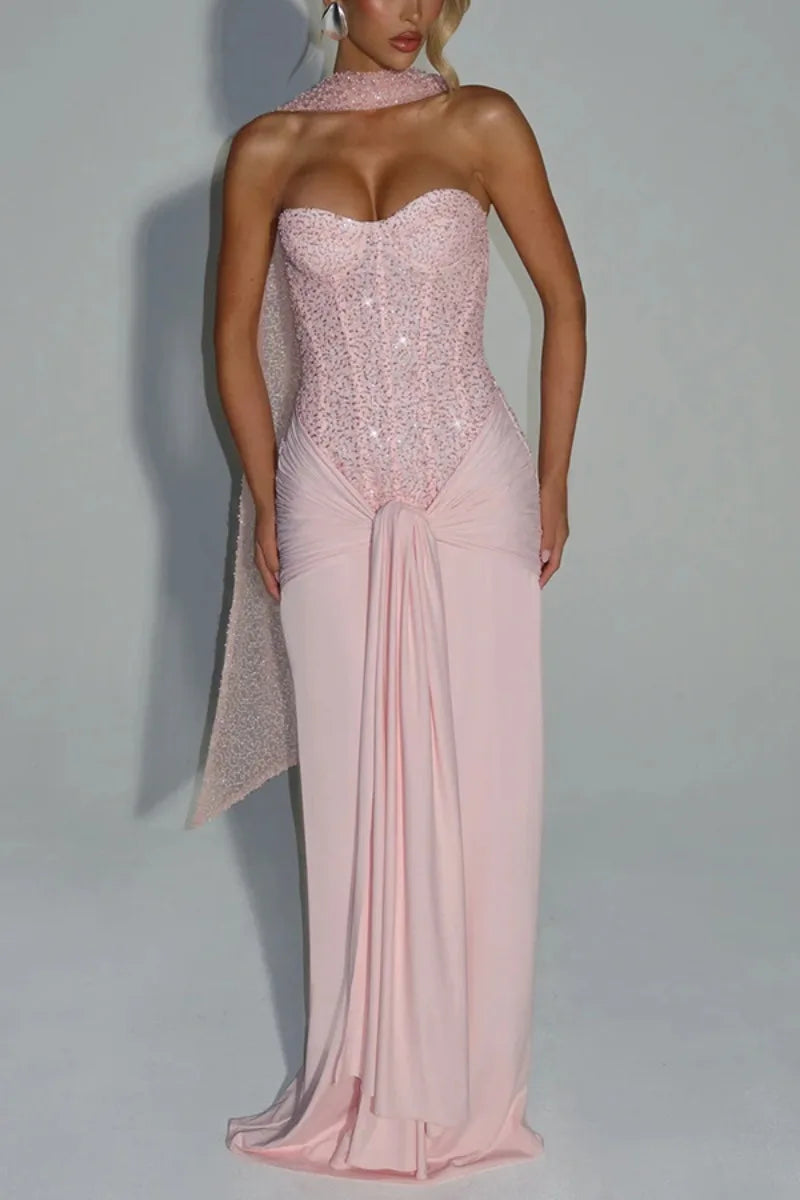 Sexy Women Sequins Party Wedding Dress Elegant Off Shoulder Slim Lace Graduation Ceremoney Mermaid Bodycon Corset Long Dress