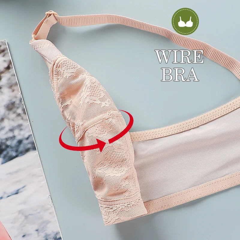 Women's Bra Lace Large Cup Ultra-thin No Sponge Transparent Push up Bras Wireless Sexy Underwear 34-46C Cup Bras