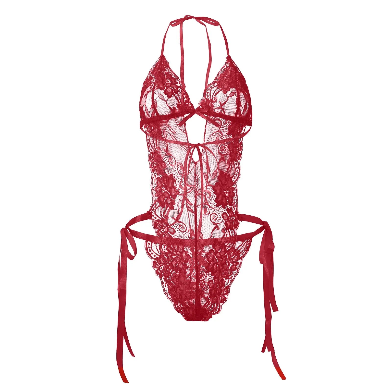 Sexy Bodysuits Women Lace Lingerie For Sexy Backless Solid Color One-Piece Bodysuit Strappy Halter Erotic Costume Teddies