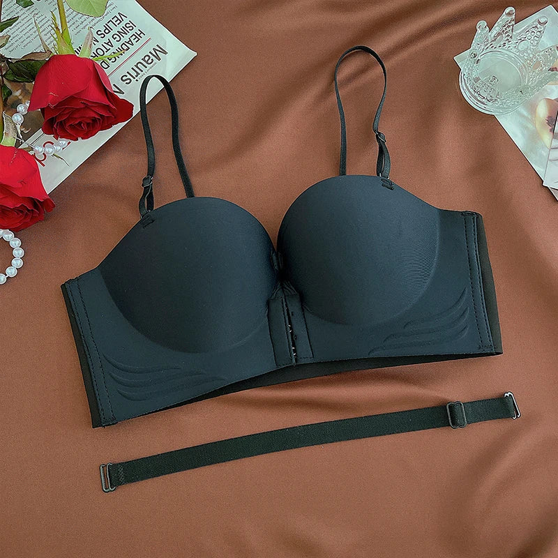 Front Closure Push Up Bras Women's Sexy Seamless Plunge No Steel Brassiere Thick Female Underwear Solid Color Invisible Lingerie