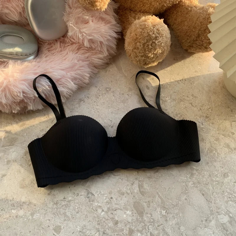 Sexy Push-Up Bra Women's Non-wire Ribbed Bralette Soft Fixed Half-Cup Underwear Seamless Invisible Bra Small Chest Lingerie S-XL