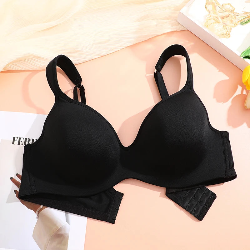 FINETOO Sexy Women Plus Size Underwire Full Coverage Unlined Seamless Bra Wide Straps Wireless Bras for Women Push Up Brassiere