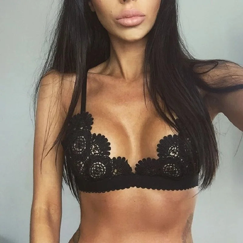 Sexy Women's Lace Floral Bralet Bra Bustier Adjusted Straps Crop Top Unpadded Plunge Bra Bralette
