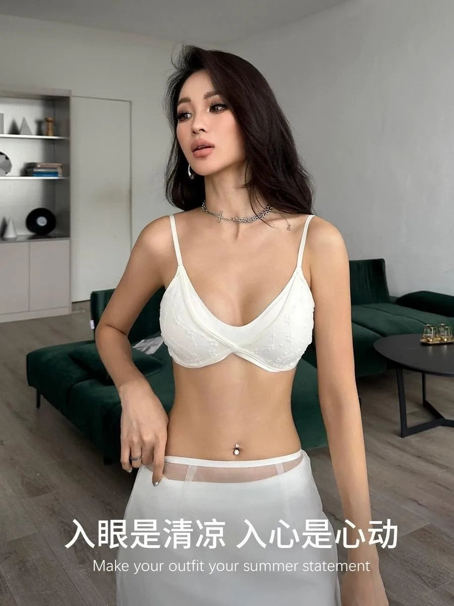 Lace Lingerie for Women's Summer, Thin, Large-bust, Slimming, Lace-curving, Triangular Cup, Beautiful Back, Seamless Bra