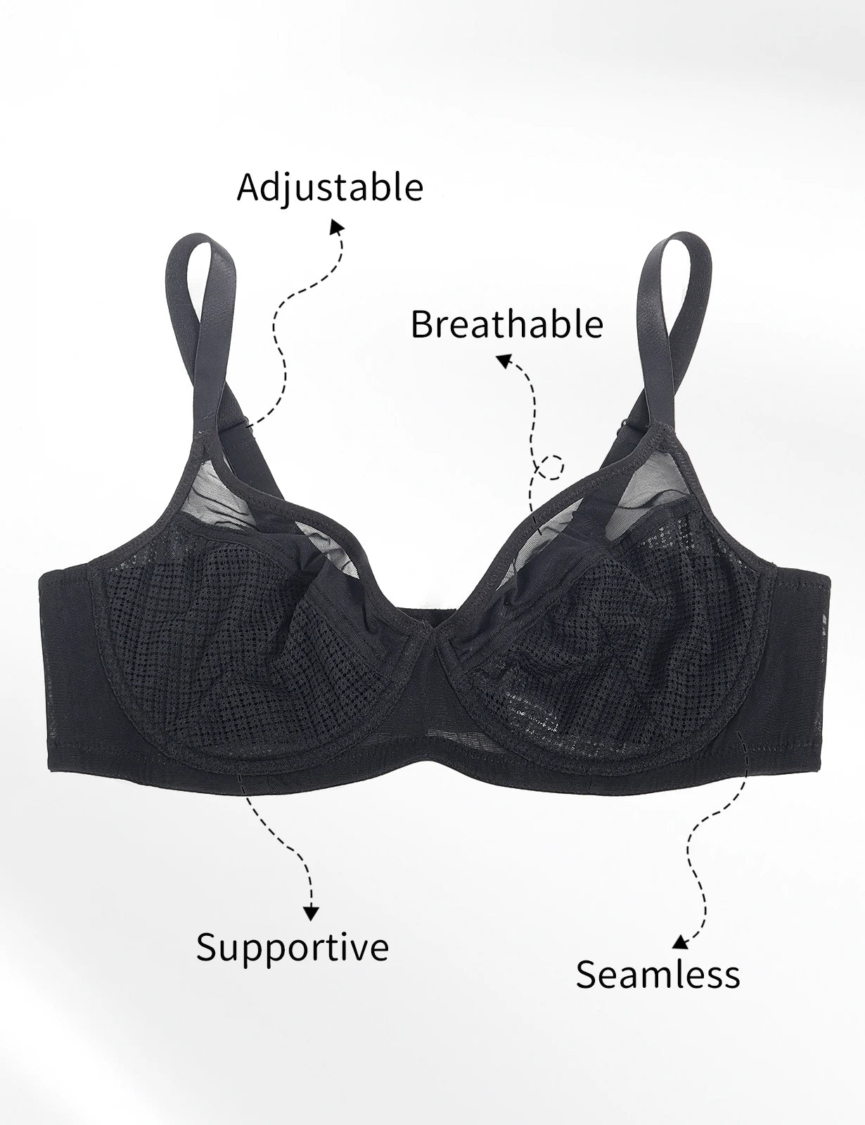 New Lace Bras Pure Seamless Unpadded Thin Mesh Transparent See Through Sexy Bras For Women Big Size Underwire