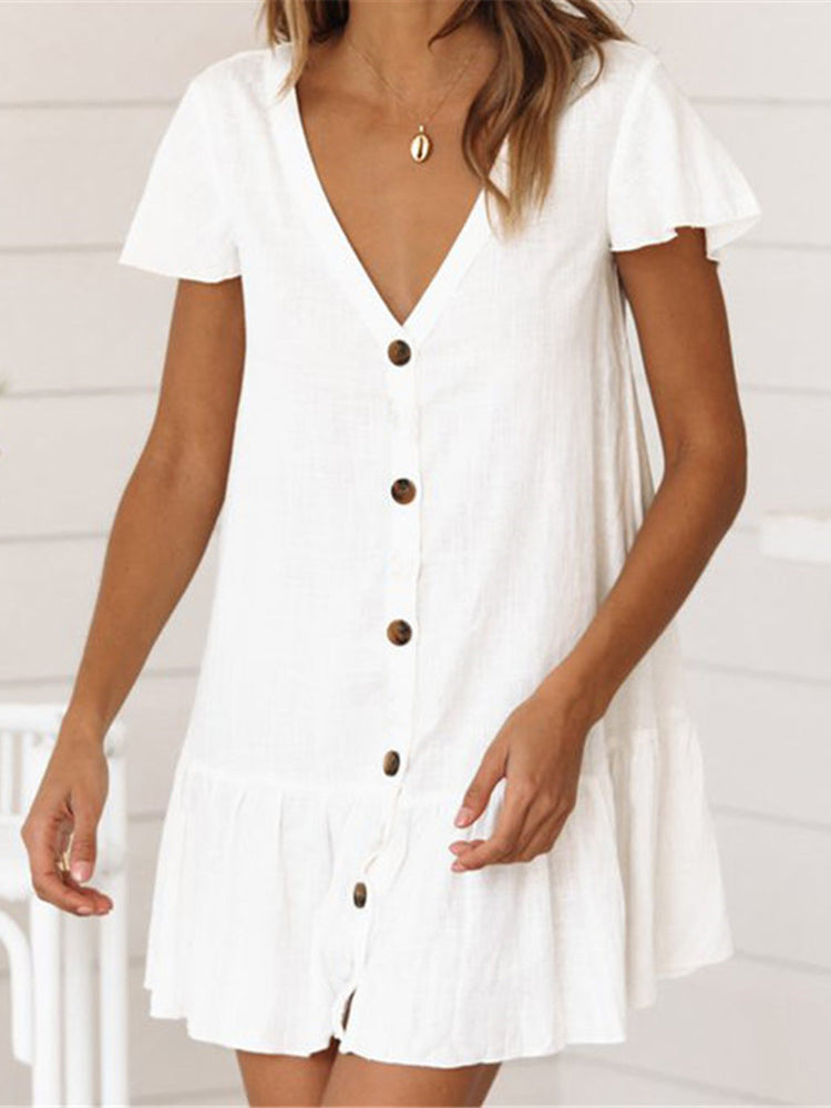 SUNFORYOU Cover-ups  Tunic For Beach Button Rayon V neck Beach Shirt Swimsuit Cover Up Vestido Sarong Beachwear Women Pareo