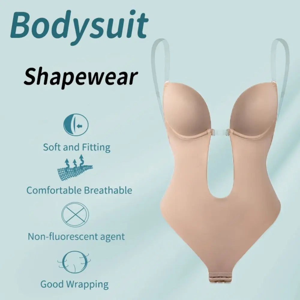 Plunge Bras Thongs Lingerie Full Body Shaper Invisible Push Up Bra U Plunge Backless Underwear Backless Dress