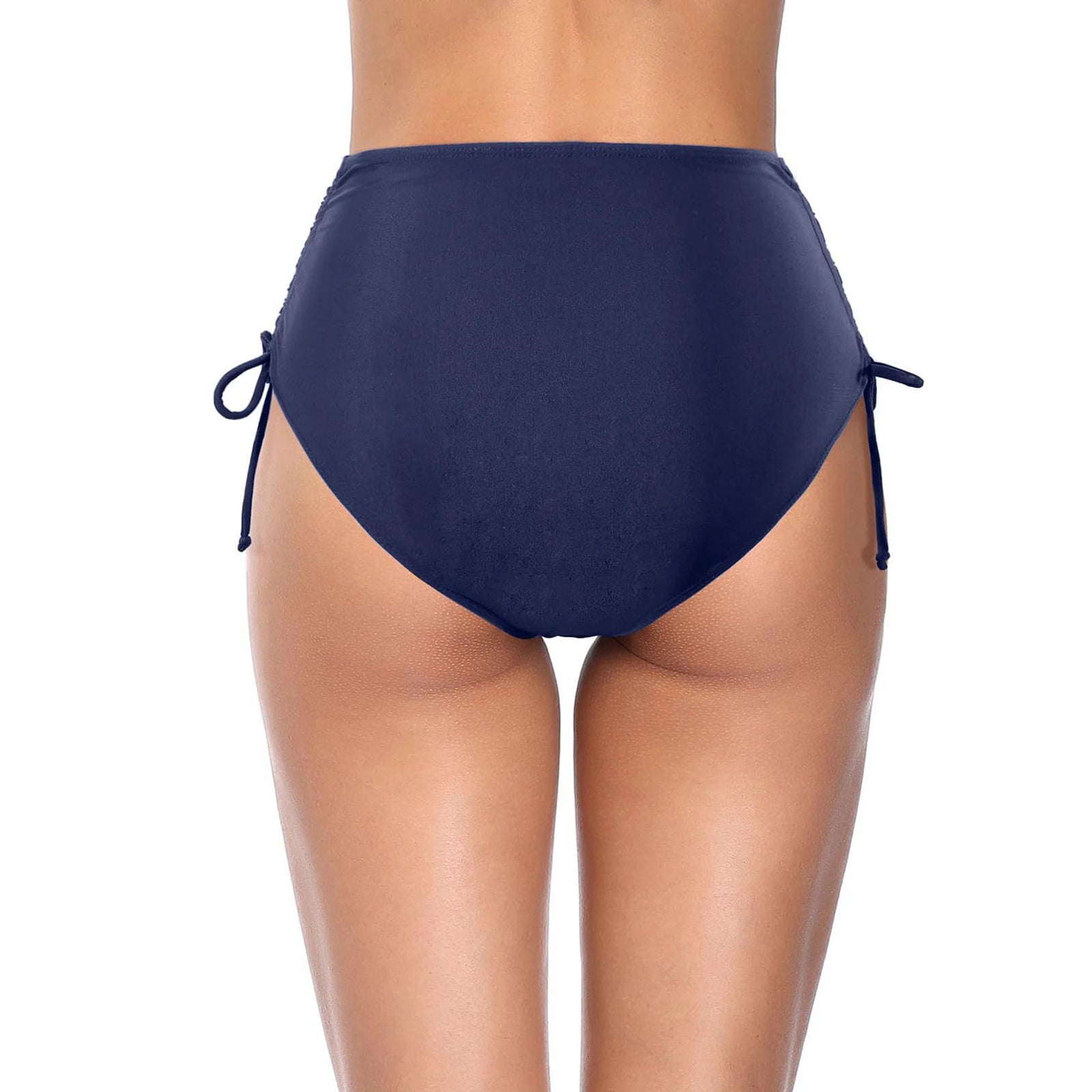 Basic Tight Swimming Bottoms for Female Solid Color High Waist Full Coverage Bikini Split Swimsuit Briefs Beach Drawstring Trunk