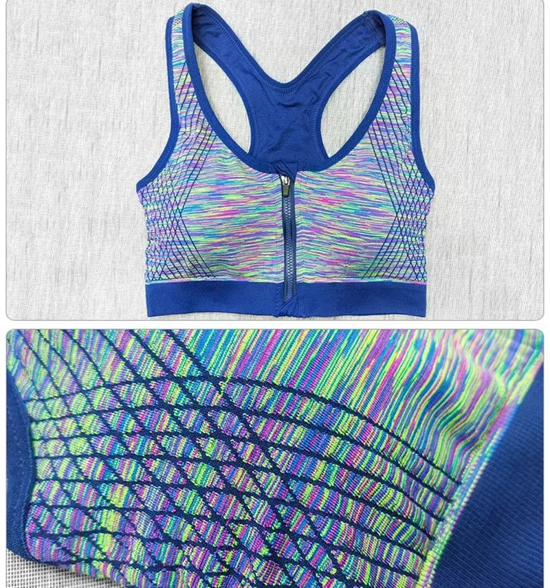 Women Sports Bra Front Zipper Sports Bra Breathable Shock-proof Underwear High Impact Yoga Bra Running Fitness Workout Tank Tops