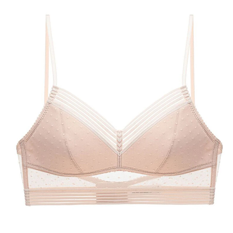 Low Back Bras For Women Seamless Invisible Backless Bra Polka Dot Mesh Bralette Ladies Wireless Brassiere
