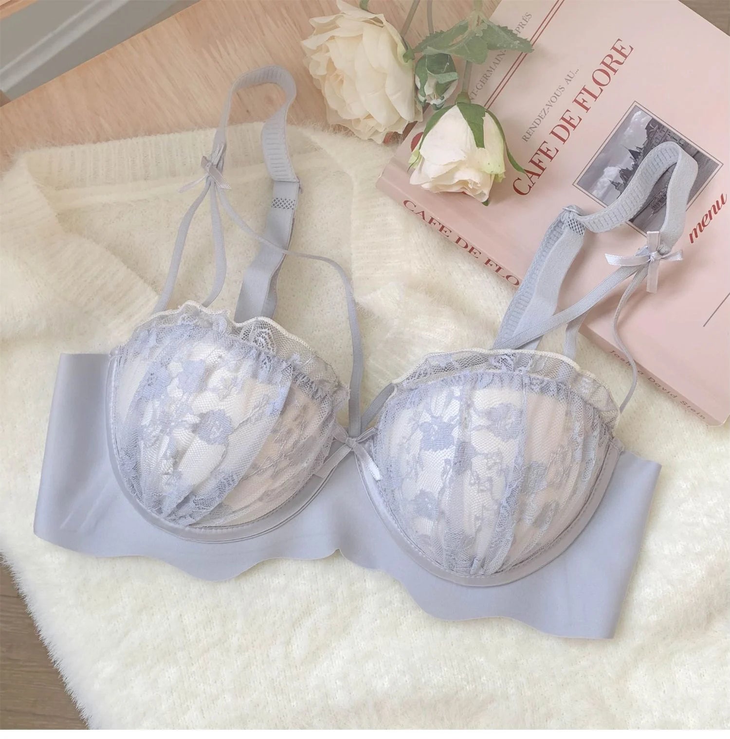 Lace Seamless Lingerie A thin bow bra for women without underwire push-up comfort
