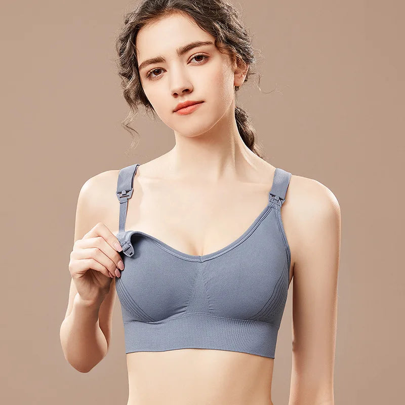 Wire-Free Nursing Bra for Pregnant Women with Large Bust Front Clip Maternity Full Cup Breathable Supportive Nursing Bras