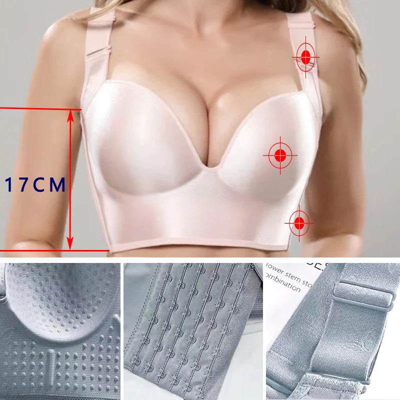 Dimmkof 6 Buckles Hide Back Fat Bra Full Coverage Women Bras Wirefree Smooth Plus Size Push Up Bra Shapers Body Shaper Bras