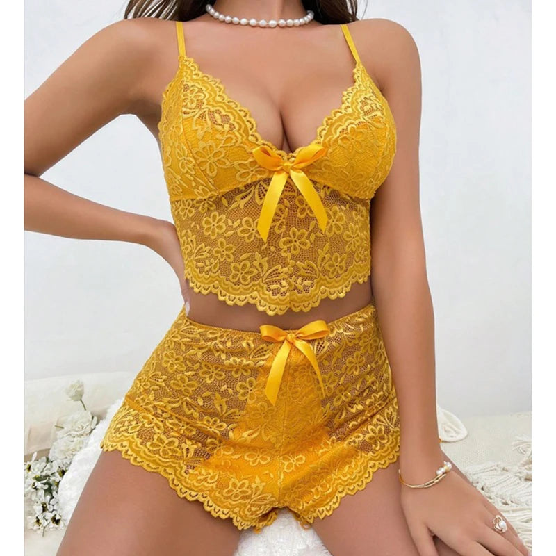 Lace Lingerie Set For Women   Comfortable Strappy Short Pajamas   Sleepwear    Home Wear.