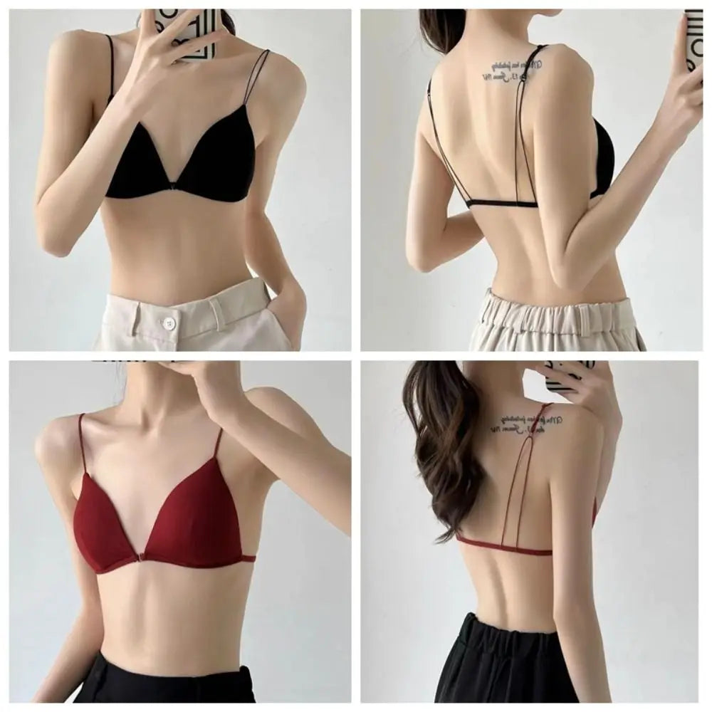 Fachion Triangle Bras for Women Beauty Back Push-up French Style Bra Thin Strape Solid Color Wireless Bra Girls