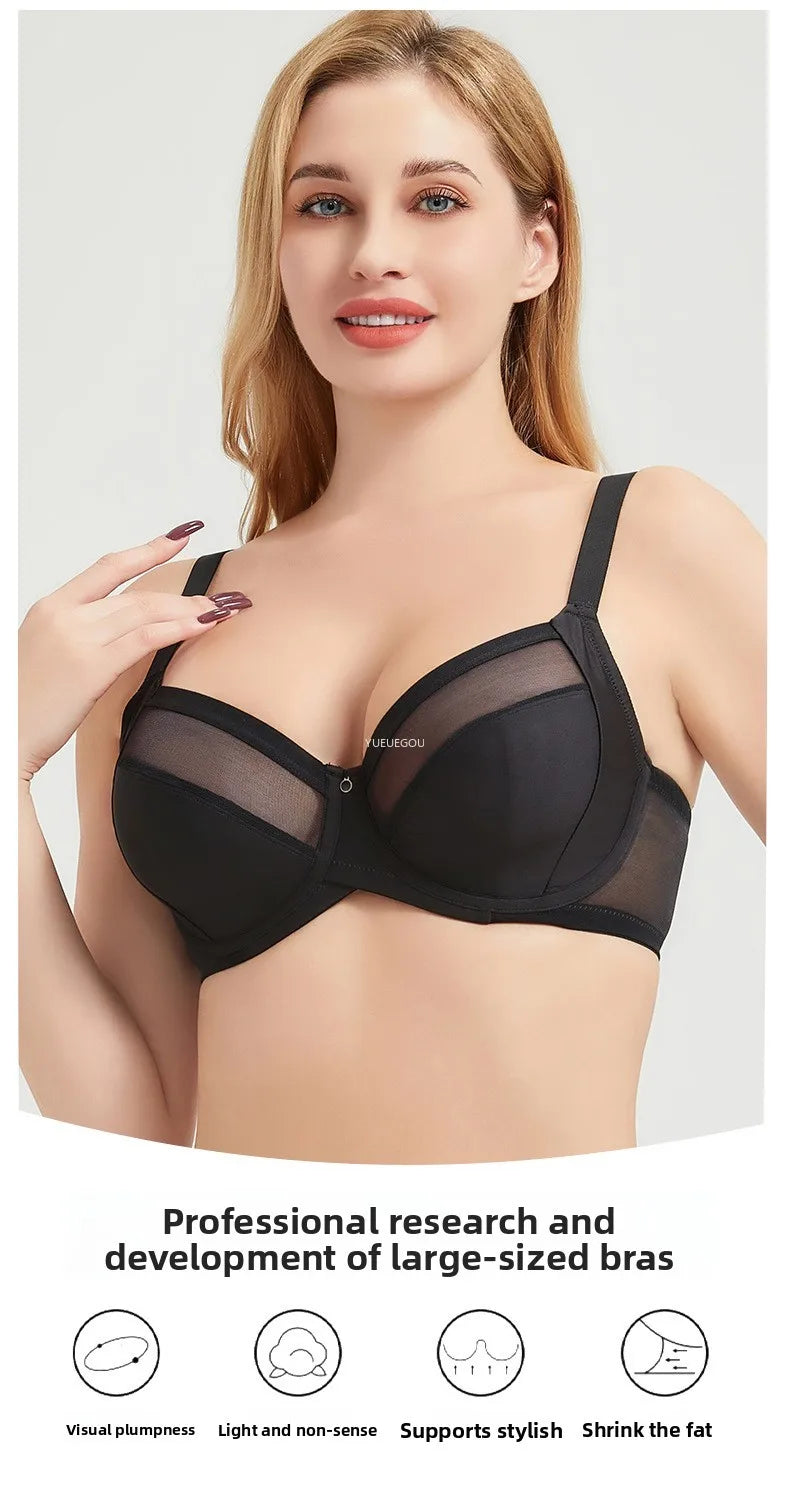 Plus Size Minimizer Bra Full Coverage Lift Support for Large Bust Wirefree Comfort Breathable Mesh Anti-Sagging E F G H I Cup
