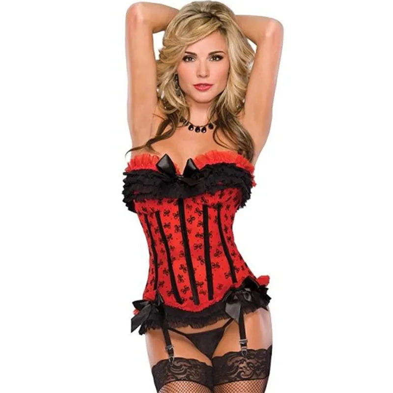 Sexy Corset Lingerie Tops Women Lace Trim Side Zip Floral Bownot Overbust Bustiers Body Shaper Victorian Corsets Cheap Vintage