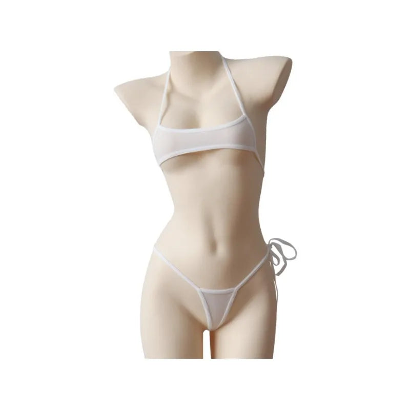 Sexy Lingerie Women's Bikini Exotic Sets Pink Tight Swimsuit T-Panties Set Thin Lace Up Transparent Bikinis Sets Spring Summer